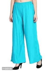 Fashionable Turquoise Rayon Solid Trouser For Women-thumb1
