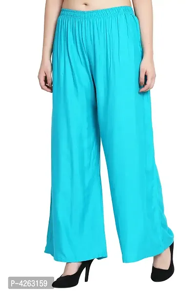 Fashionable Turquoise Rayon Solid Trouser For Women-thumb2