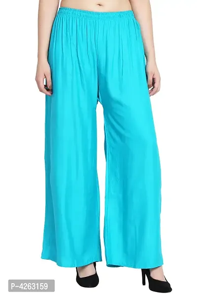 Fashionable Turquoise Rayon Solid Trouser For Women-thumb0