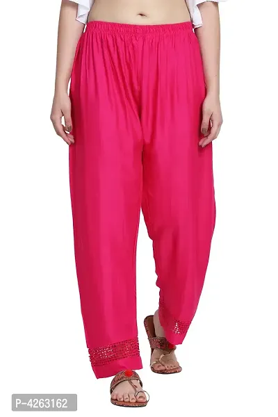 Fashionable Pink Rayon Solid Trouser For Women-thumb0