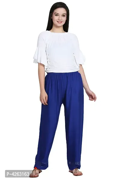 Fashionable Blue Rayon Solid Trouser For Women