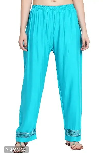 Fashionable Turquoise Rayon Solid Trouser For Women