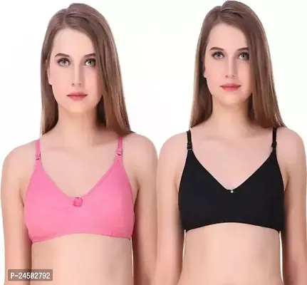 Stylish Multicoloured Cotton Solid Bras For Women Pack Of 2-thumb0