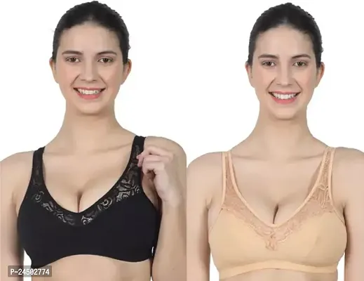 Stylish Multicoloured Cotton Solid Bras For Women Pack Of 2