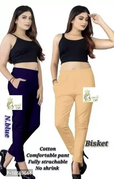 Stylish Cotton Solid Trousers Combo For Women Pack Of 2