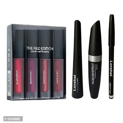 Eyebrow Pencil Black  Liquid EyeLiner  Mascara  Red edition liquid lipstick ( 4in1)