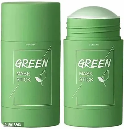 New Original Green Tea Purifying Clay Stick Mask Oil Control Anti-Acne Eggplant Solid Fine,Portable Cleansing Mask Mud Apply Mask, Green Tea Facial Detox Mud Mask (Green Tea) (40G)-thumb0