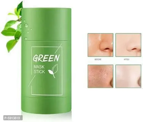 New Original Green Tea Purifying Clay Stick Mask Oil Control Anti-Acne Eggplant Solid Fine,Portable Cleansing Mask Mud Apply Mask, Green Tea Facial Detox Mud Mask (Green Tea) (40G)-thumb0