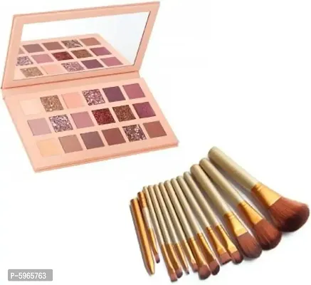 Nude Eye Shadow Palette(18 Shade in 1 Kit) With 12 pcs Makeup Brushes  (2 Items in the set)