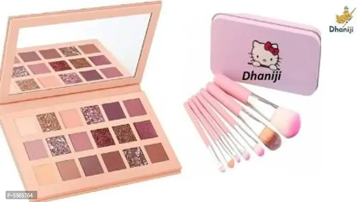 Eyeshadow 18 Colour Palette 18 g (Multicolour) with a set of 7 makeup brush with storage box  (2 Items in the set)