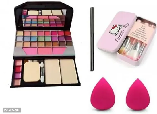 Make up kit 6155 Makeup Eye Shadow Kit  7 PECS PROFESSIONAL MINI MAKE UP BRUSH  2 SPONGE PUFF BEAUTY BLENDER  WATER PROOF BOLD BLACK KAJAL  (11 Items in the set)-thumb0