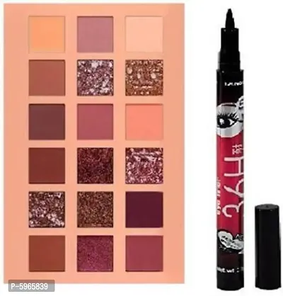 Nude Eyeshadow Palette (18 color) Up High Pigmented Professional Mattes and Shimmers With High Quality 36H Liquid Waterproof Eyeliner Pencil  (2 Items in the set)