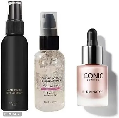 Makeup Fixer + ICONIC london Illuminator Liquid Highlighter (Shine) + Illuminating Gel Face Makeup Primer  (3 Items in the set)