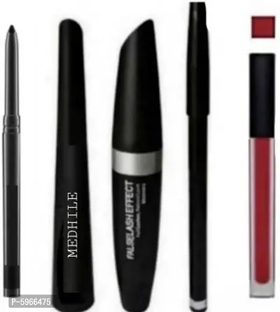 Eyebrow Pencil Black  Liquid EyeLiner  Mascara  KaJal + lipstick (Set of 5)  (5 Items in the set)