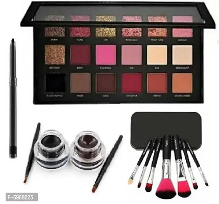 A Combo of Kajal  Black  Brown Gel Eyeliner  Long Lasting Set of 7 Beauty Makeup Brush  Rose Gold Eyeshadow Palette (11 Items in the set)  (11 Items in the set)