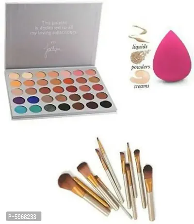 Combo Of Morphe Jacklin 35 Color Eyeshadow Palette, Makeup Blender, Set Of 12 Pcs Brush.  (3 Items in the set)