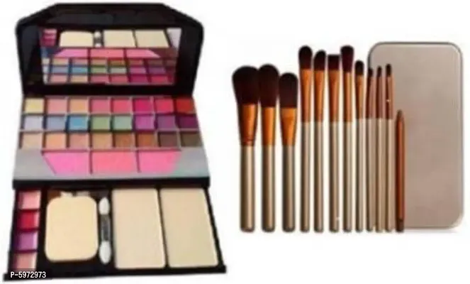 TYA 6155 FASHION MAKEUP KIT FOR GIRLS + 12 PIECES MAKEUP BRUSHES SET WITH STORAGE( MAKEUP COMBO PACK OF 2)BOX