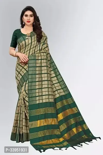 Beautiful Cotton Green Printed  Saree with Blouse piece For Women-thumb0