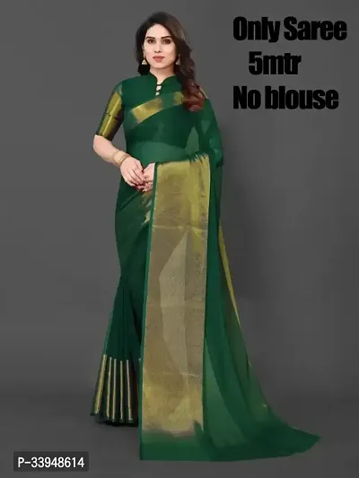 Stylish Green Chiffon Printed Saree with Blouse piece For Women-thumb0