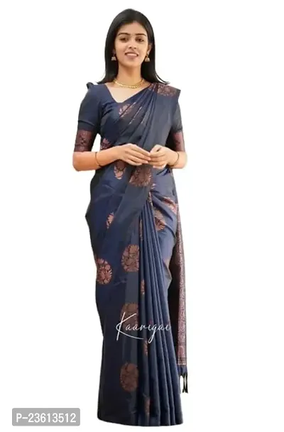 Lakshya Fashion Women's Saree with Unstitched Blouse Piece (Navy Blue.