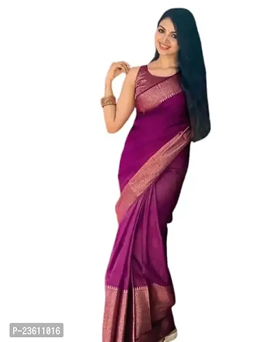 Lakshya Fashion Women's Saree with Unstitched Blouse Piece (Purple)