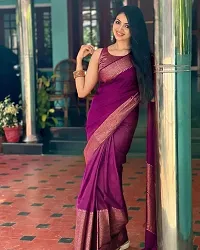 Lakshya Fashion Women's Saree with Unstitched Blouse Piece (Purple)-thumb1