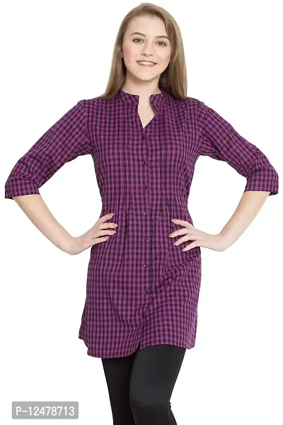 Hive91 Purple Checkered Tunic for Women Made of Cotton-thumb0