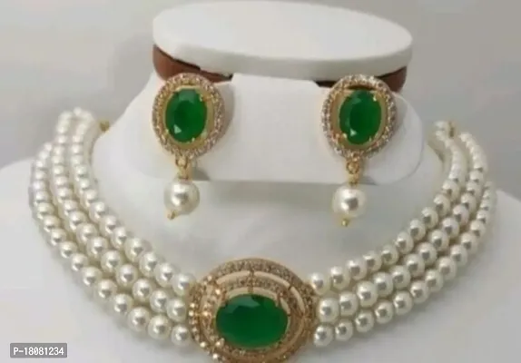 Elegant Green Pearl Jewellery Set For Women-thumb0