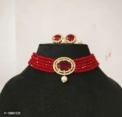 Elegant Red Pearl Jewellery Set For Women