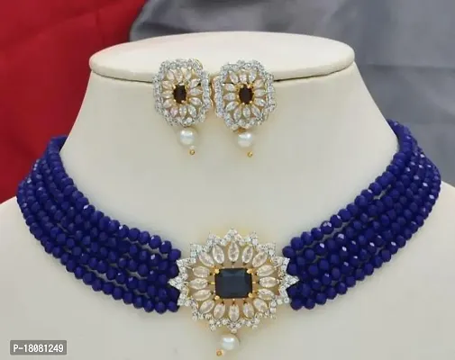 Elegant Blue Pearl Jewellery Set For Women
