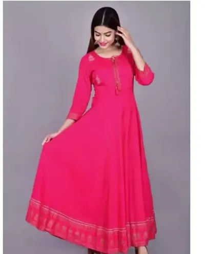 D S Enterprises Womens Border Embroidered Rayon Anarkali Kurta Gown/Embroidered Anarkali Kurta for Wedding/Solid Anarkali Kurta for Women/Flared Anarkali Gown for Women