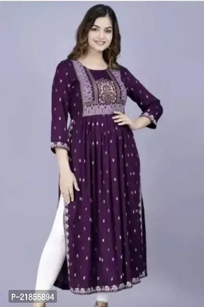 A-Line  Embroidered Cotton Kurta For Women-thumb0