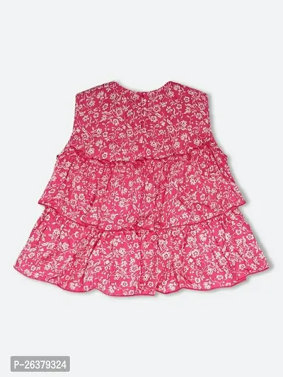 EBRY V-Neck Floral Printed Sleeveless Pink Color Cotton Fabric Dress for Kids (4-5)-thumb2