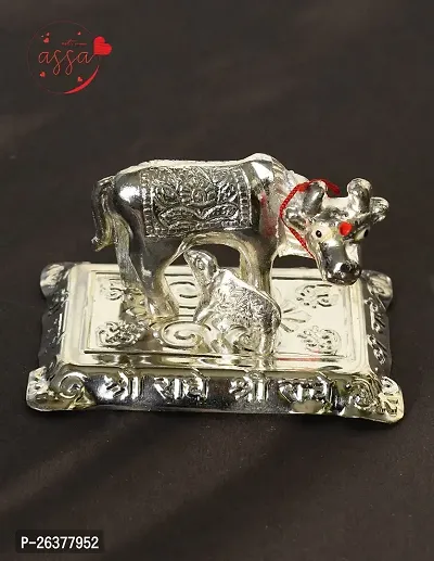 Kamdhenu Cow and Calf Made of Metal - Home Decor Statue - ASSA-thumb0