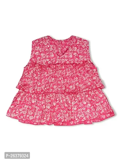 EBRY V-Neck Floral Printed Sleeveless Pink Color Cotton Fabric Dress for Kids (4-5)-thumb0