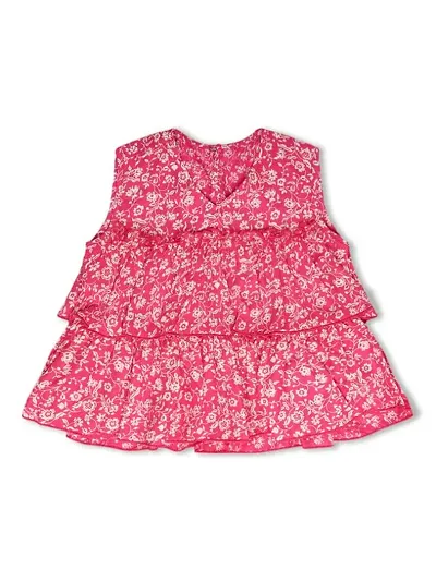 EBRY V-Neck Floral Printed Sleeveless Pink Color Cotton Fabric Dress for Kids (4-5)