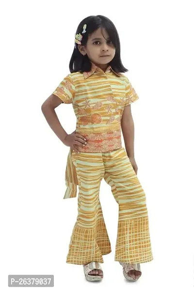 EBRY 100% Cotton Fabric Stripe Printed Yellow Colored Shirt  Palazzo Set for Kids|ASSAKIDS13-thumb0