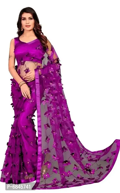 Stylish Net Butterfly Design Saree With Blouse Piece For Women-thumb0