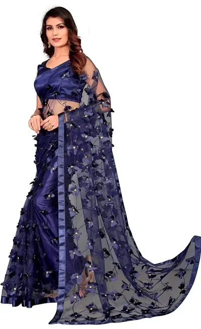 Trendy Net 3D Butterfly Sarees with Blouse piece