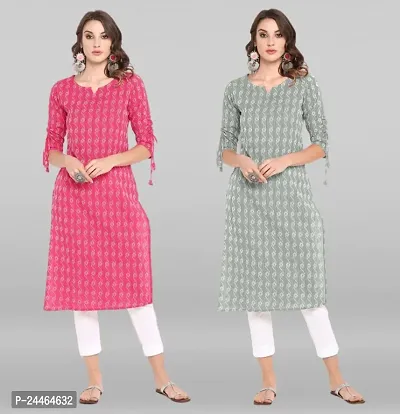 Beautiful Cotton Pink And Grey Casual Kurta For Women Pack Of 2