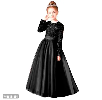 Alluring Black Net Solid Ethnic Gowns For Girls-thumb0