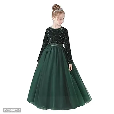 Alluring Green Net Solid Ethnic Gowns For Girls