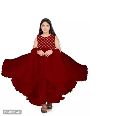 Alluring Maroon Net Solid Ethnic Gowns For Girls-thumb0