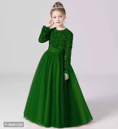 Alluring Green Net Solid Ethnic Gowns For Girls-thumb0