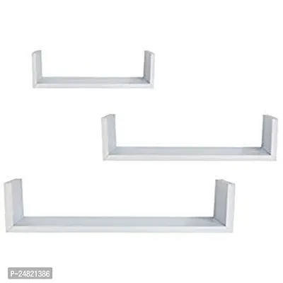 Solander Hanging Floating Wall Mount Display U Shape Engineered Wood Wall Shelf, Wall Rack Shelf for Living Room Decoration Set of 3 (White)-thumb3