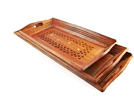 SABA Handicraft Wooden Coffee Tray Set of 3.Size 14inch 13ich 11ich Handcarved Coffee, Tea and Snacks Serving Trays-thumb1