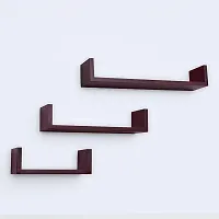 Solander Hanging Floating Wall Mount Display U Shape Engineered Wood Wall Shelf, Wall Rack Shelf for Living Room Decoration Set of 3 (Brown)-thumb3