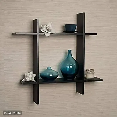 PIHU Enterprises Wooden Wall Shelves Book Shelf Floating Rack Hanging Mounted Storage Shelf for Home Decorative Items (Wall Shelves-Black)-thumb0