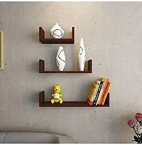 Solander Hanging Floating Wall Mount Display U Shape Engineered Wood Wall Shelf, Wall Rack Shelf for Living Room Decoration Set of 3 (Brown)-thumb1