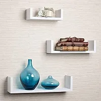 Solander Hanging Floating Wall Mount Display U Shape Engineered Wood Wall Shelf, Wall Rack Shelf for Living Room Decoration Set of 3 (White)-thumb3